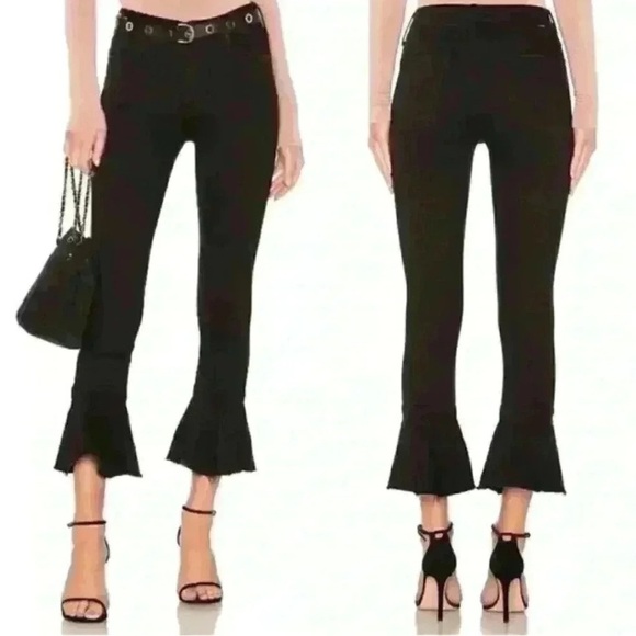 Mother The Cha Cha Fray Not Guilty Black Jeans 24 Crop Flare Ruffle Classic - Picture 1 of 12